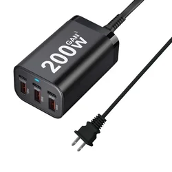 USB C Fast 200W 6-Port Charging Fast GaN Charger Power Adapter For   S23/S22/S21