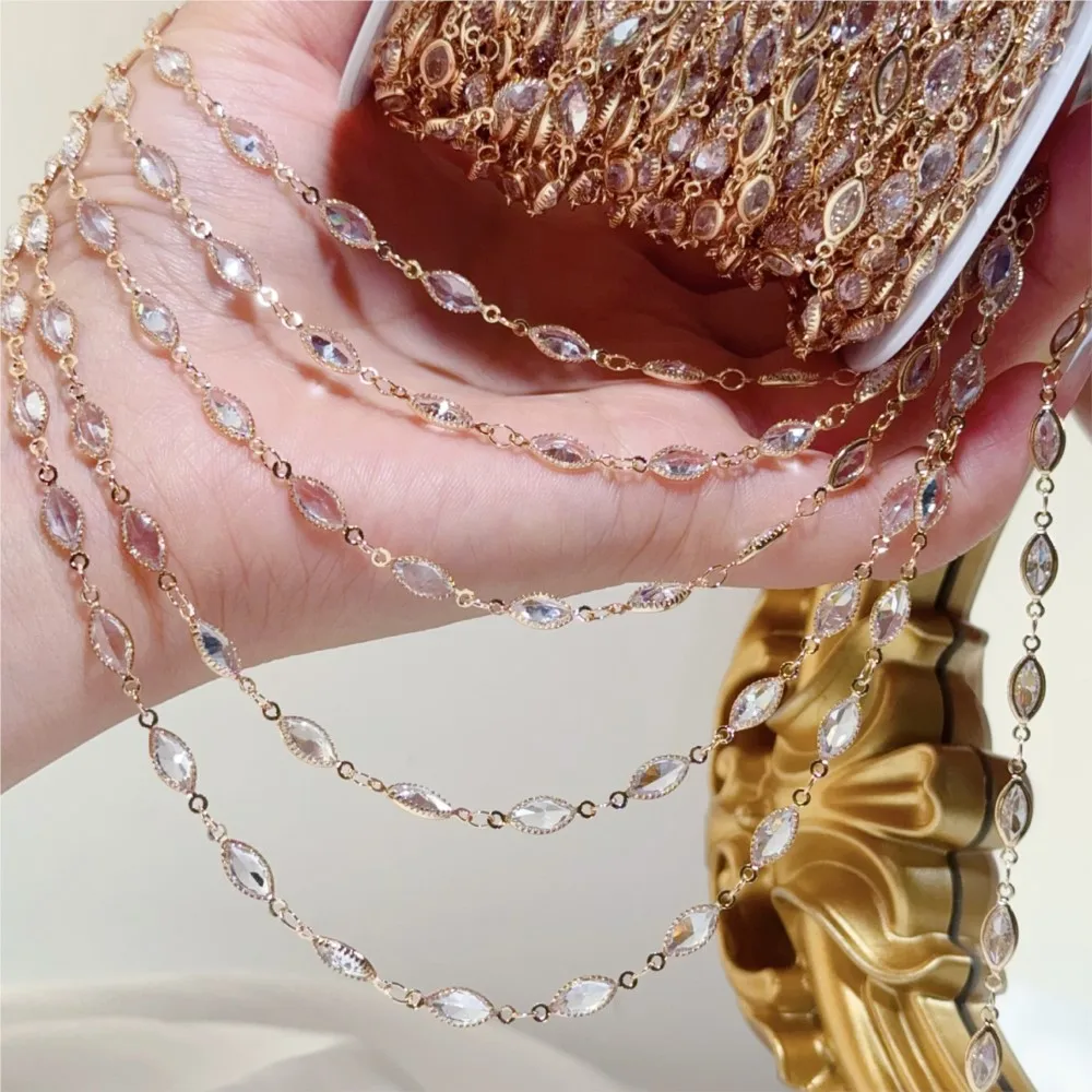 

1 метр/лот, 18-каратное золотое покрытие, латунь, 13,5x4,5 мм, прозрачная модная цепочка для самостоятельного изготовления женских ожерелий, браслетов, аксессуаров для создания украшений