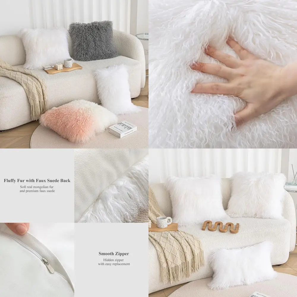 

Чехол для подушки из 100% тибетской овечьей шерсти Pure White, 18x18 дюймов, плюшевая кожаная декоративная подушка для гостиной или спальни