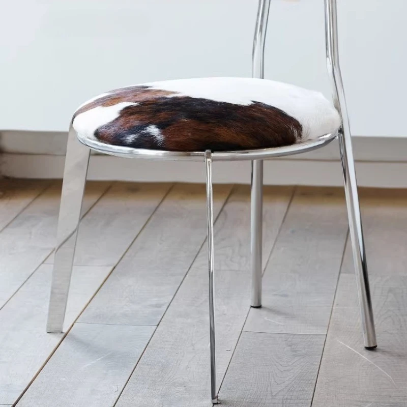 Bauhaus medieval simple stainless steel dining chair household inverted V backrest ash ash wood leisure single chair
