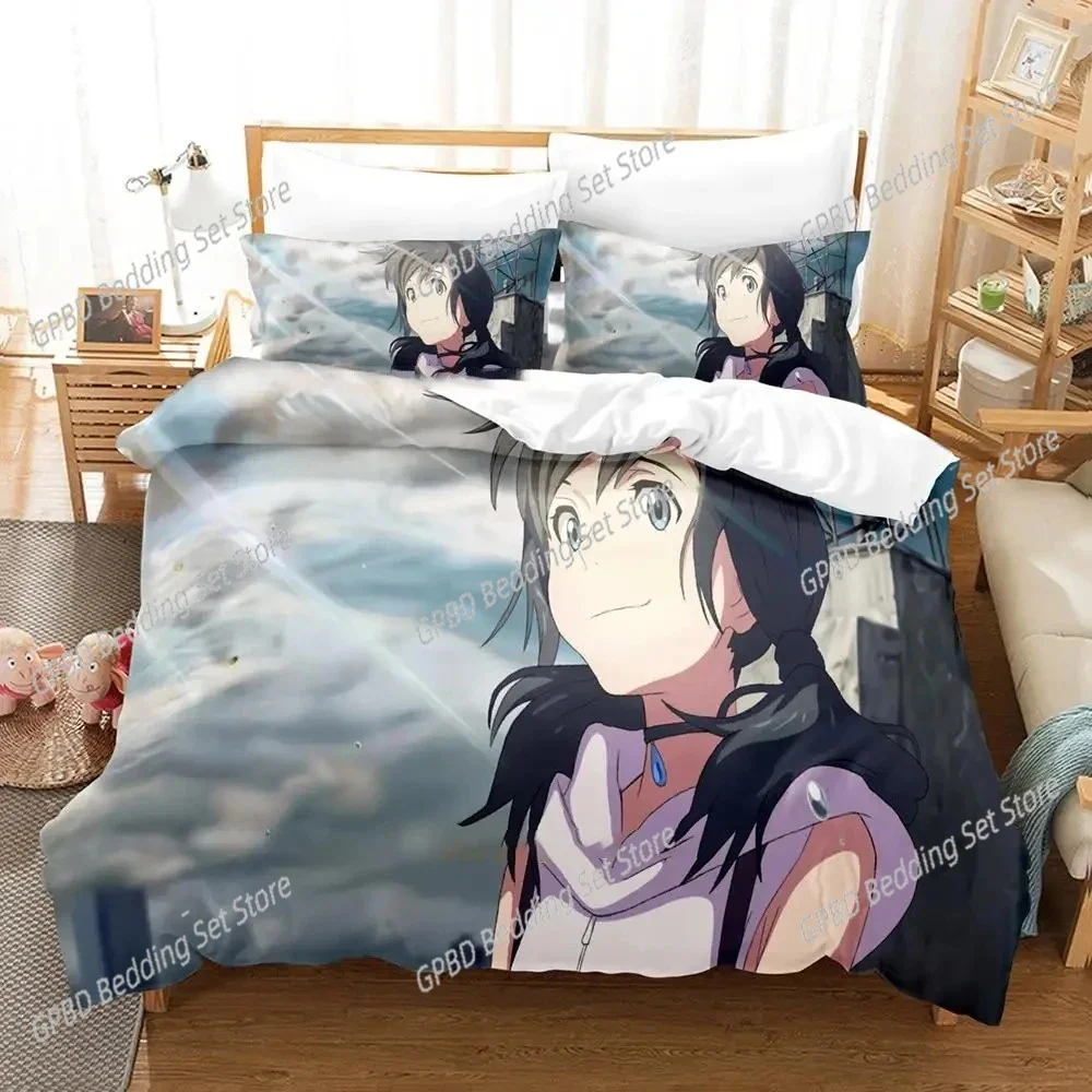 

Anime Weathering with You Comfortable Duvet Quilt Cover Pillowcase Bedding Set Children Bedroom Decoration Home Textile