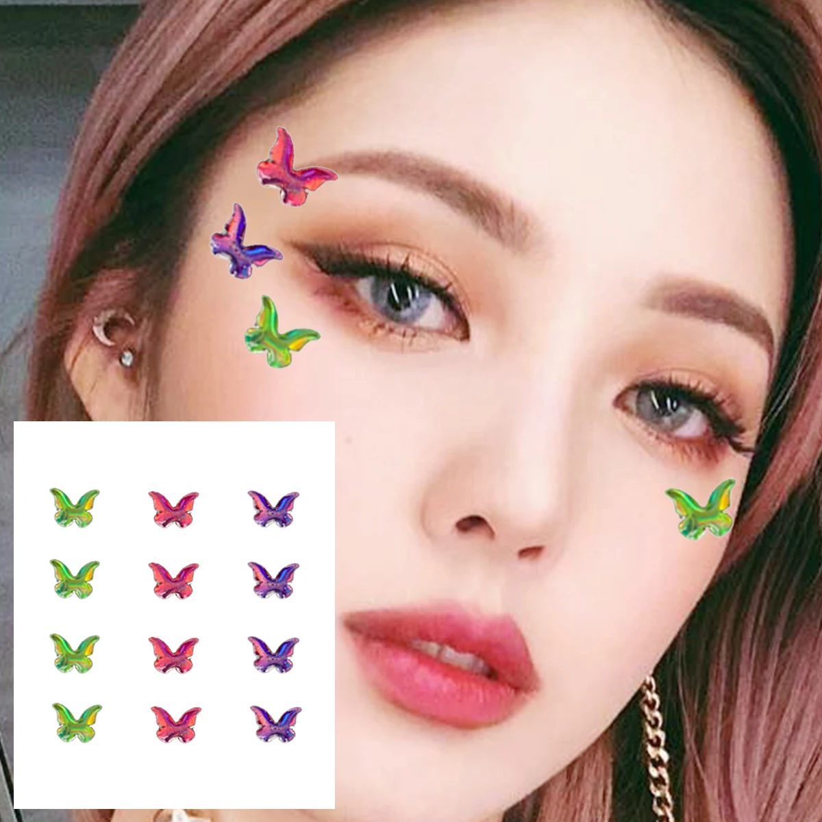 Red Heart Face Jewelry Temporary Tattoos Eye Forehead Diamonds Jewels Makeup Sticker Sparkle Water Drop Gems Nail Art Festival