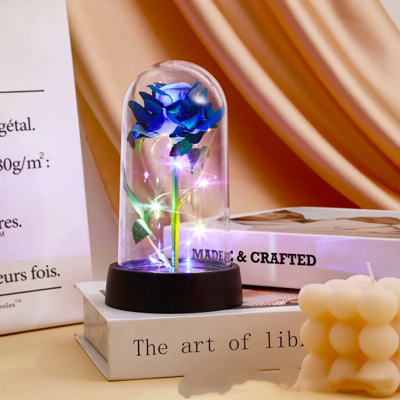 Искусственный букет роз, светодиодные куполообразные украшения, вечная роза, подарок на день Святого Валентина для женщин, свадебное украшение для мамы