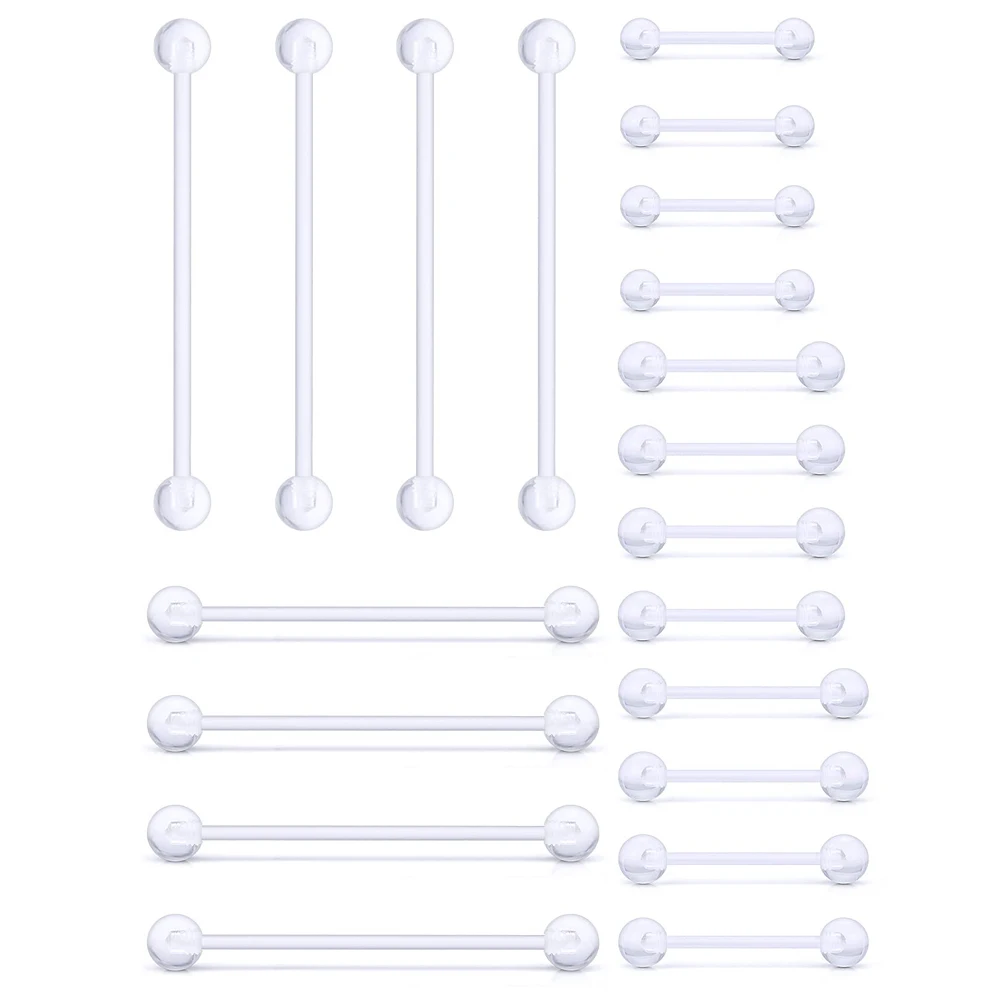 14G Clear Bioflex Flexible Acrylic Straight Barbells Nipple Tongue Industrial Earring Pregnancy Belly Retainer Piercing Jewelry