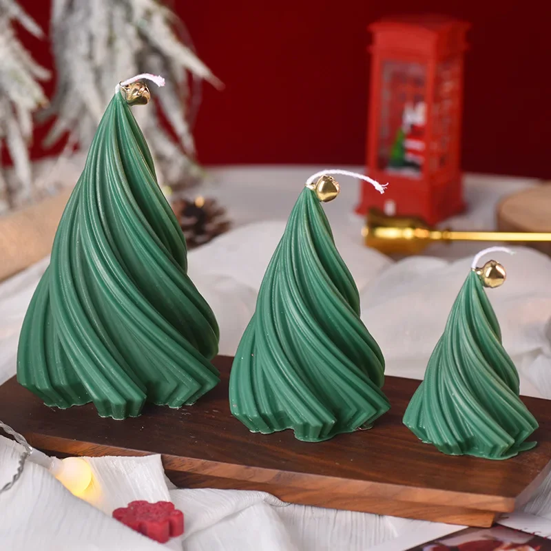 Christmas Tree Swirl Candle Home Decorative Spiral Christmas Tree Candle for Holiday Dinner Wedding Party Xmas Decoration