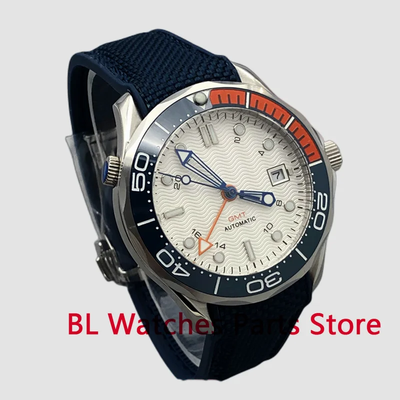 BL 41mm White Dial Men\'s Mechanical Wristwatches NH34 GMT DG3804 Automatic Sapphire Glass Orange Ceramic Bezel Screw Down Crown