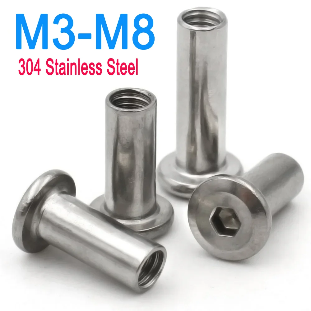 

M3 M4 M5 M6 M8 304 Stainless Steel Large Flat Hexagon Hex Socket Head Rivet Connector Insert Joint Sleeve Cap Nut 5/10/20pcs