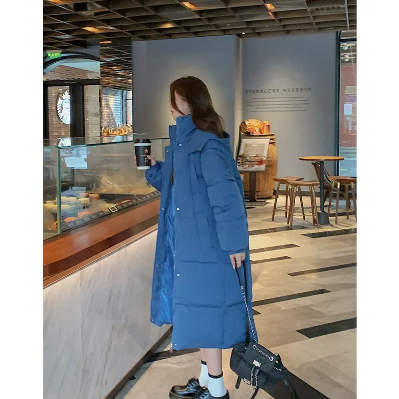 Women Brown Medium Length Down Black Jacket Hooded Coat Fashion Windproof Thicken Duck Down Feather Female Puffer Winter Outwear