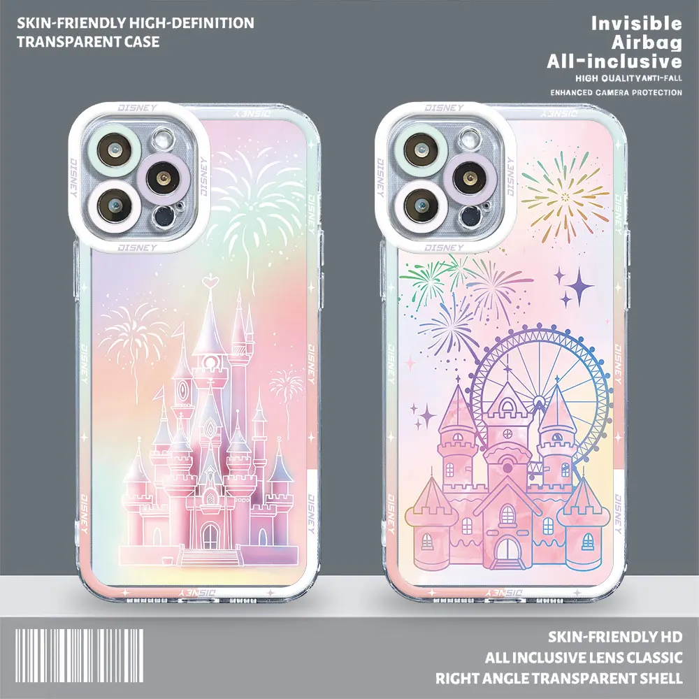 Back Clear Silicone Case for Samsung Galaxy S21 S22 Plus S20 FE S23 FE S24 Ultra S22 Ultra S20 Disney Pink Castle Luxury Cover