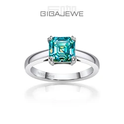 GIGAJEWE 5.5/7.0mm 0.8/2.0ct D Asscher 18K White Gold Plated 925 Silver Moissanite Ring Diamond Test Passed Jewelry Woman Gift