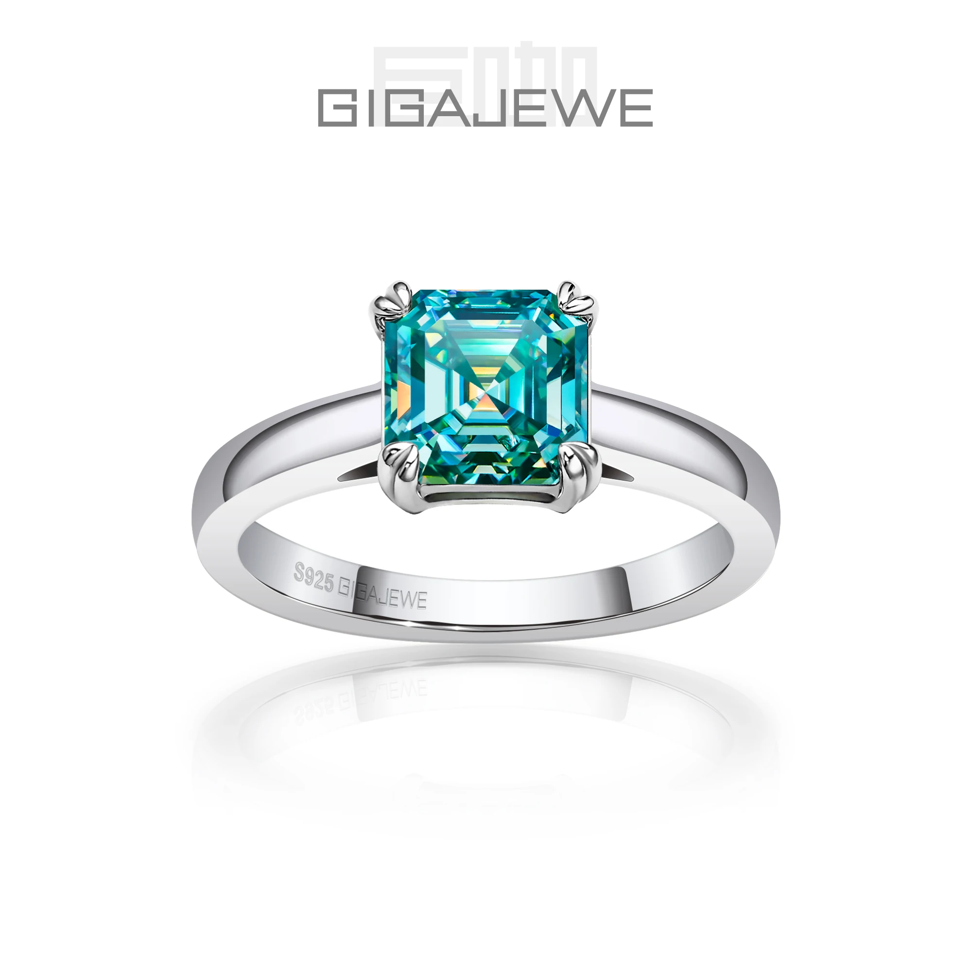 GIGAJEWE 5.5/7.0mm 0.8/2.0ct D Asscher 18K białe złoto platerowane 925 srebrny pierścionek z moissanitem test diamentowy przeszedł biżuteria kobieta prezent