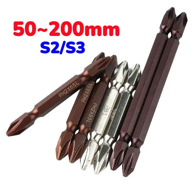 50~200mm S2/S3 Alloy Steel Phillips Screwdriver Bits Cross Head Magnetic Screwdrivers Double Head Electric Drill Screwdriver Bit