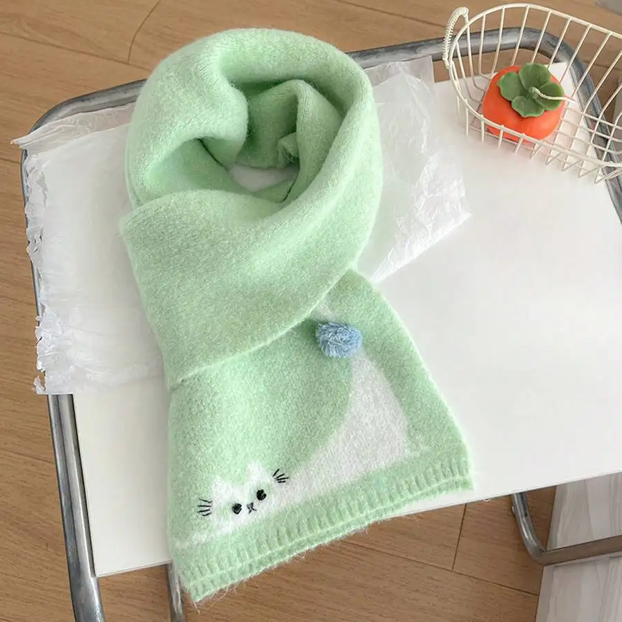 Winter Neck Warmer Soft Sweet Knitted Scarf Cute Cat Scarf For Women