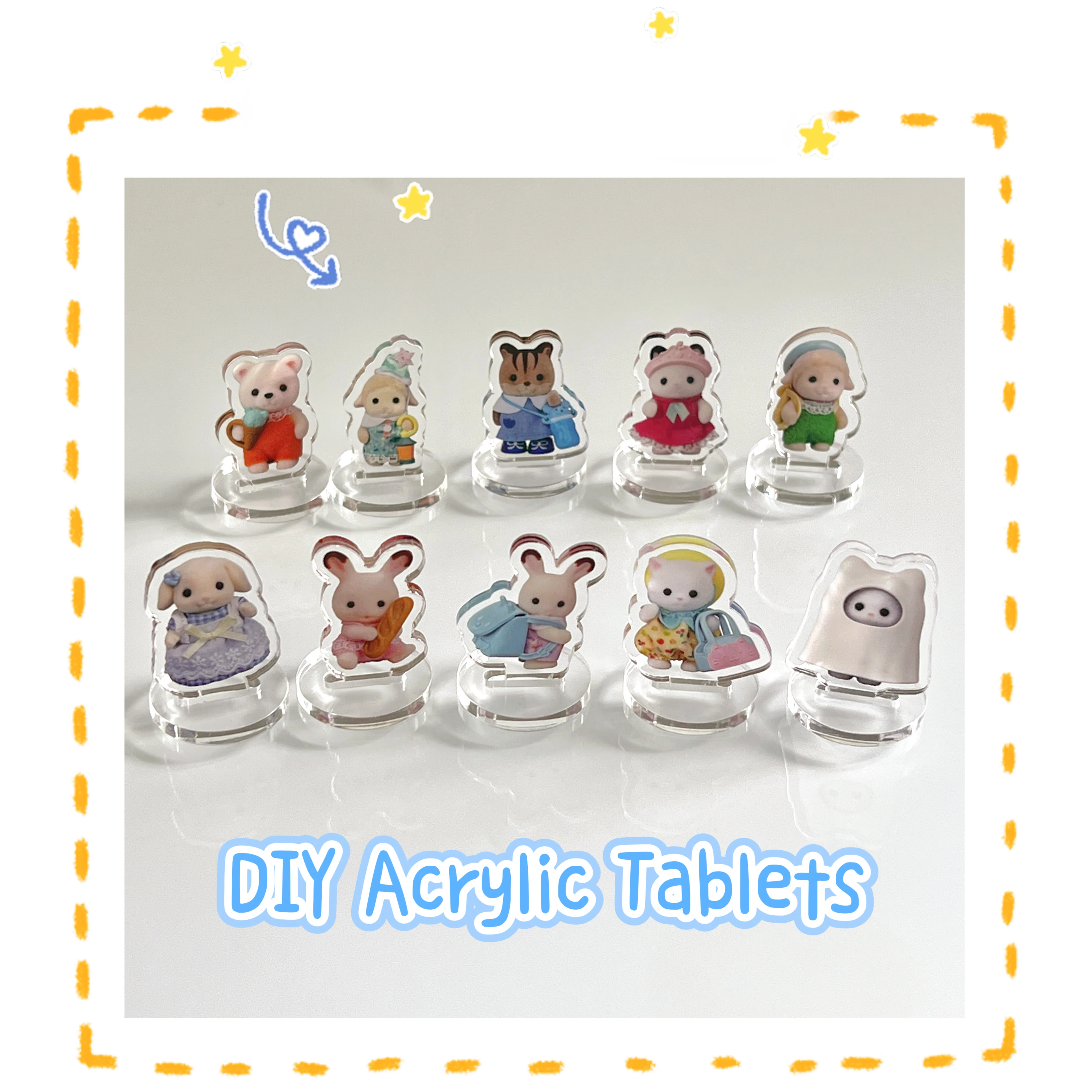 Y2k Cartoon Cat Rabbit Bear Animals Kawaii DIY Acrylic Stand Anime Accessory 3cm Mini Doll Acrylic