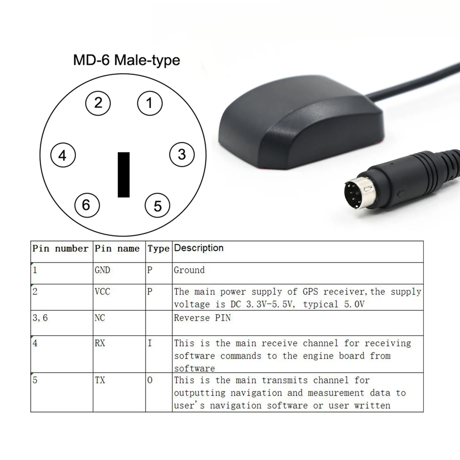 Receptor de antena GPS RS232 NMEA0183 com conector de mouse PS2 substitui Globalsat BR355S4 BR355N5, programável, 1-10Hz