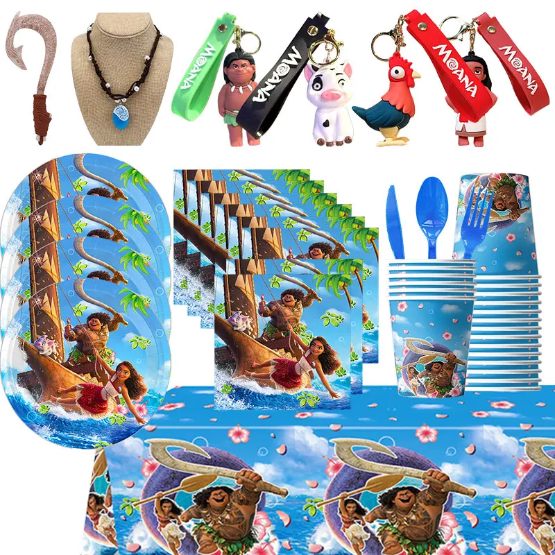 Moana 2 Birthday Party Decoration Vaiana Birthday Decor Supplies Tableware Kit Plates Cups Tablecloth Balloons Banner Backdrop