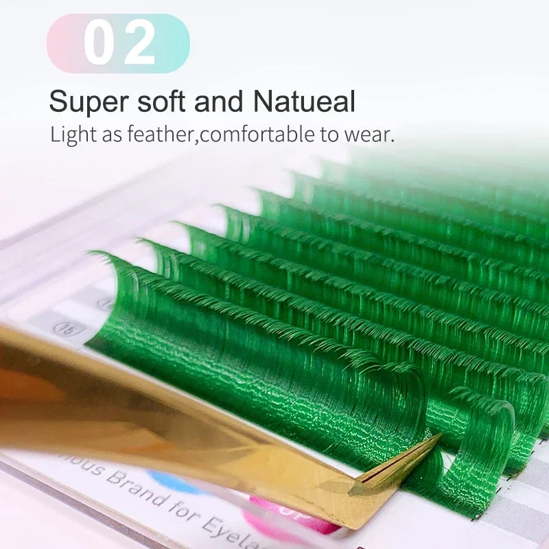 Yelix Easy Fanning Eyelash Extension ทํา Fast Bloom ดอกขนตาส่วนบุคคลขนตาสีแดง/สีเขียว/สีฟ้าขนตาที่มีสีสัน