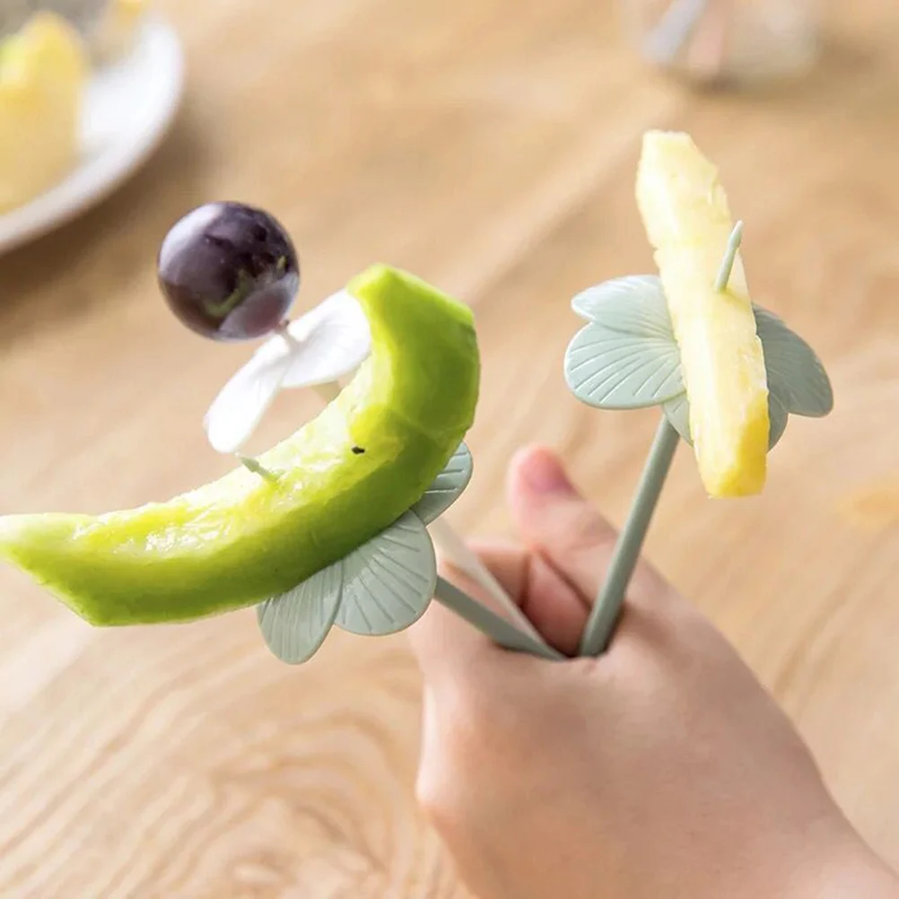 

10pcs Fruit Picks Reusable Plastic Flower Food Pick For Party Lunchbox Decorative Fruit Forks Non-Toxic Smooth Safe Storage