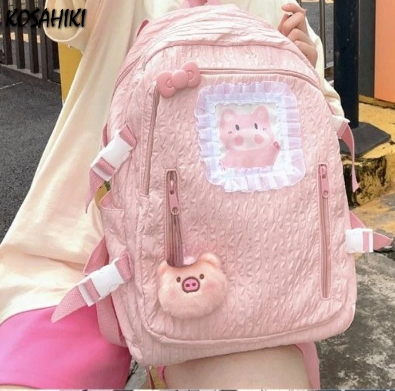 Pink Sweet Kawaii Cartoon Girls Students Bags Y2K Korean Fashion Casual Schoolbag Trend Preppy High-capacity Backpacks for Women