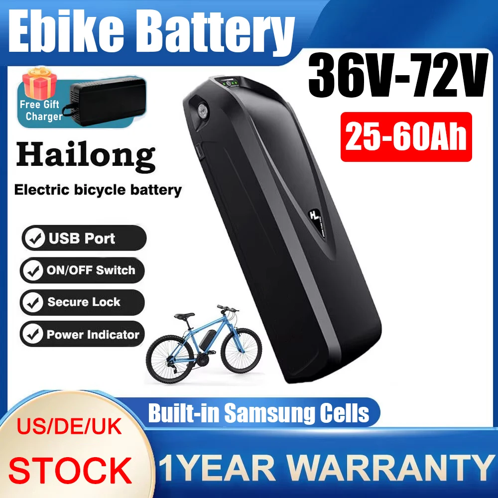 Hailong 52v 36v 60v 72v 48v 24 30ah 40ah 50 60ah Batterie Velo Electrique Ebike Bateria 20ah Cham-rider Akumulator 2000w Battery