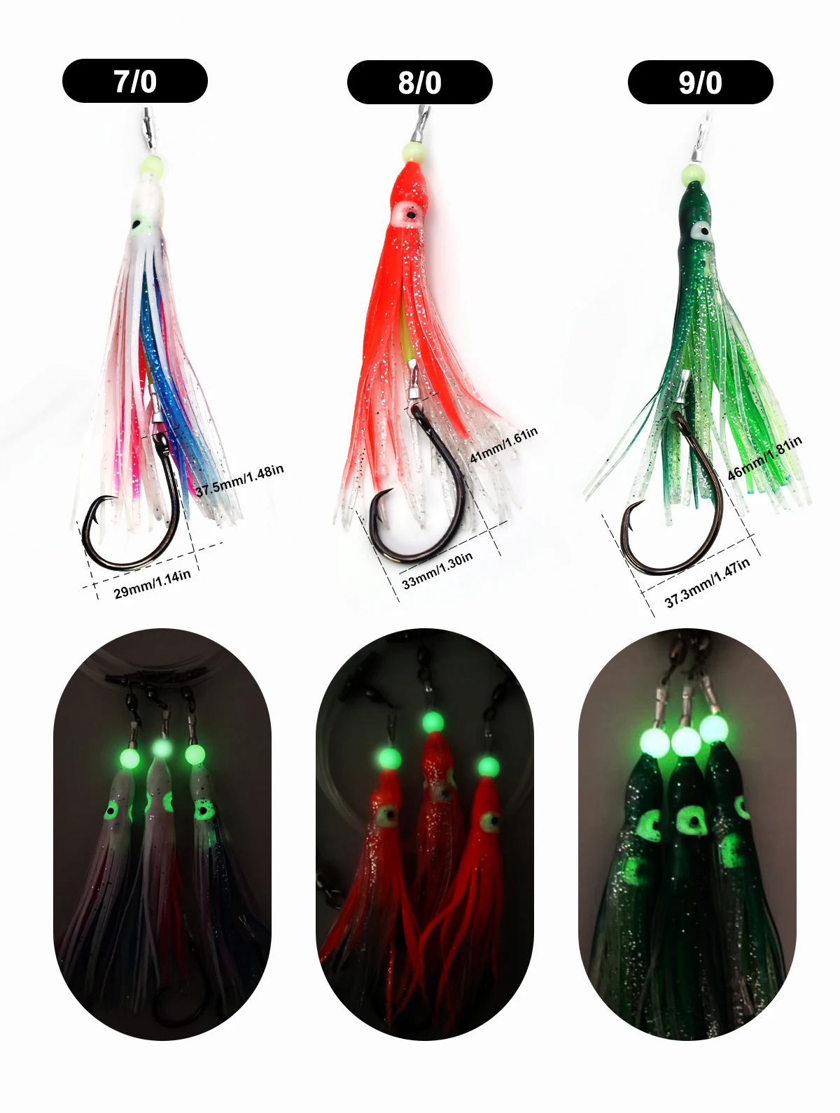 Zyz Sea Fishing String Haken mit # # # schwarze Kreis Haken leuchtende Octopus Fake Köder Salzwasser Angelhaken – Detail 3