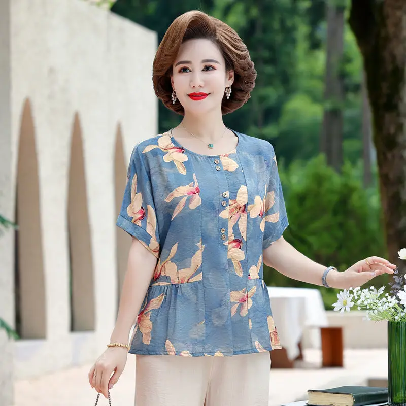 

New Summer Casual Short Sleeved Tops for Middle Aged and Elderly Women