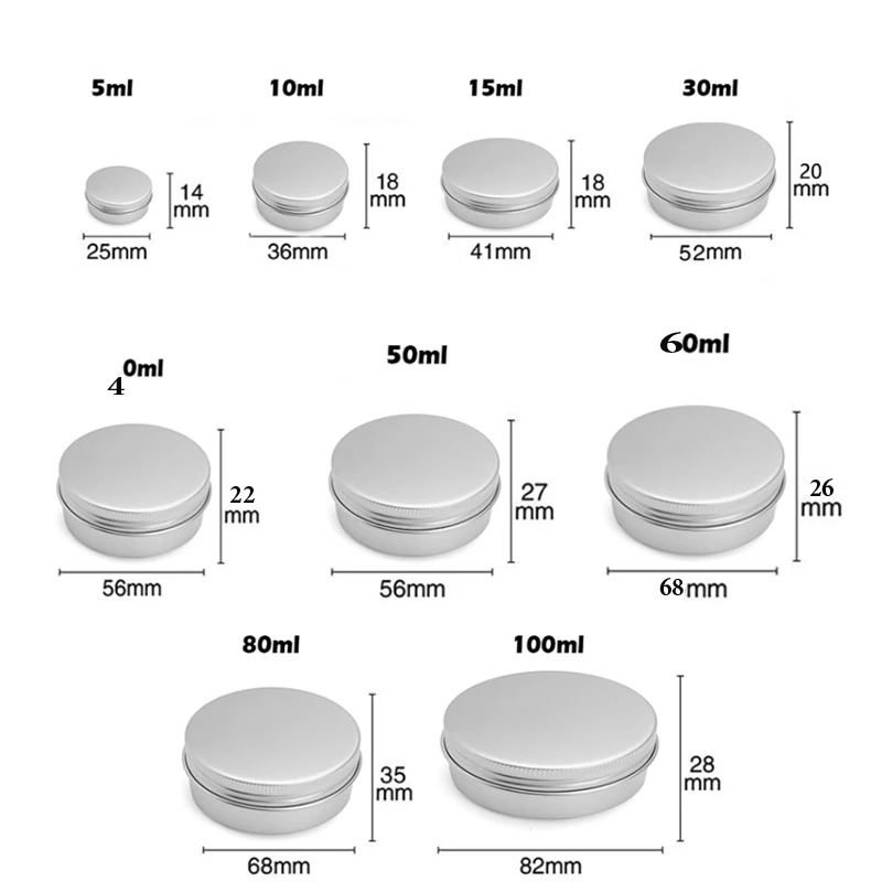 Latas vacías de aluminio plateado con tapa de tornillo, latas de especias con tapa de tornillo, 5-50 piezas, 5ml-100ml