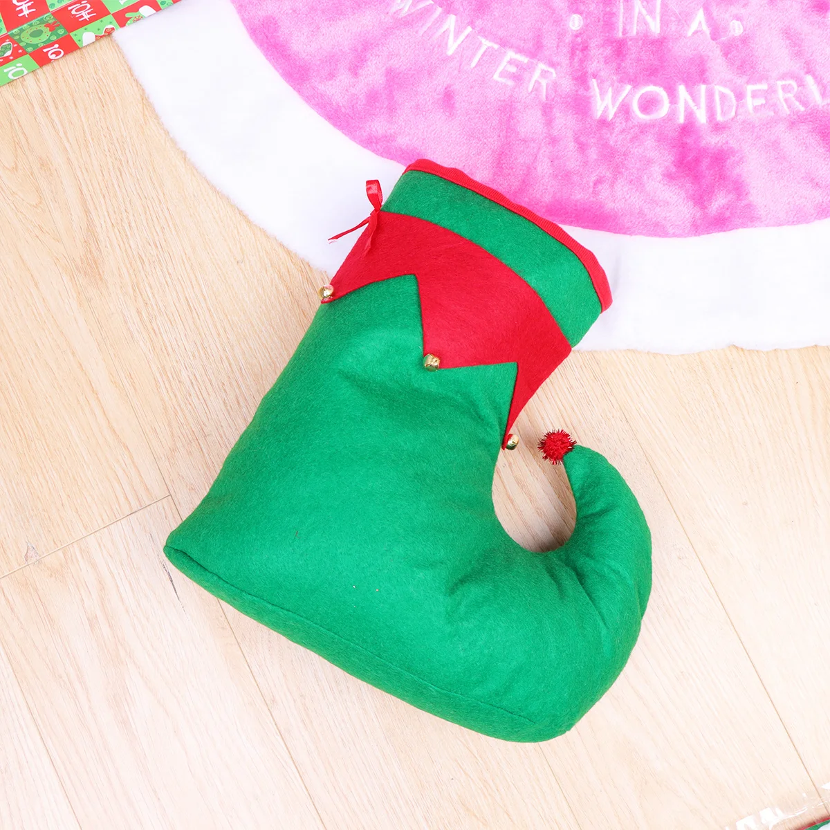 1pc Red Green With Bells Christmas Party Christmas Party Shoes Favors Costume Accessories Photo Props Novelty Holiday Shoes