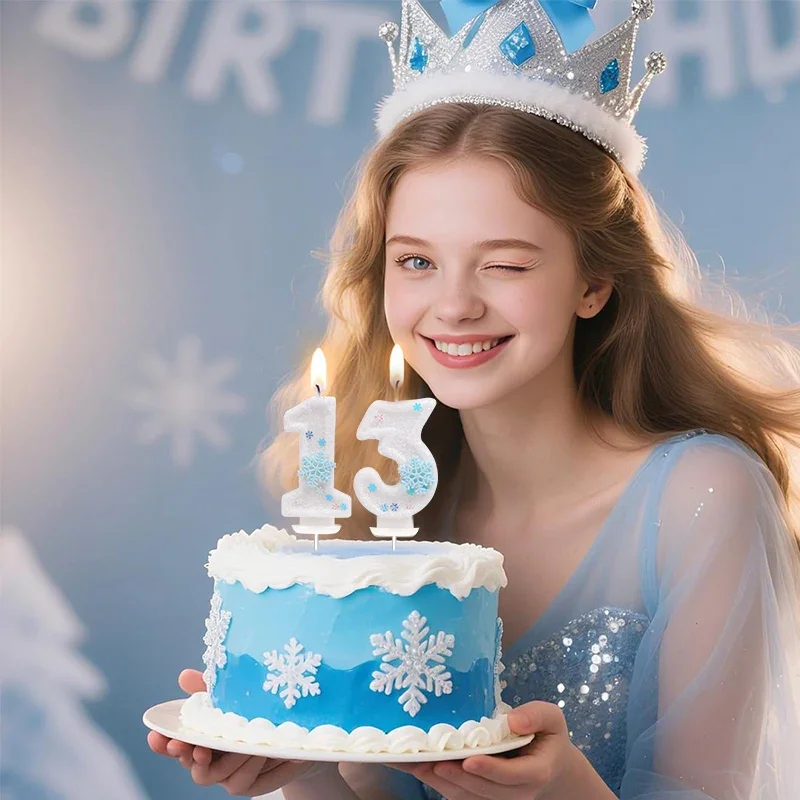 Glitter Snowflake White Number Cake Candles Kids Girl Frozen Birthday Party 0-9 Number Cake Topper Decoration Supplies Christmas