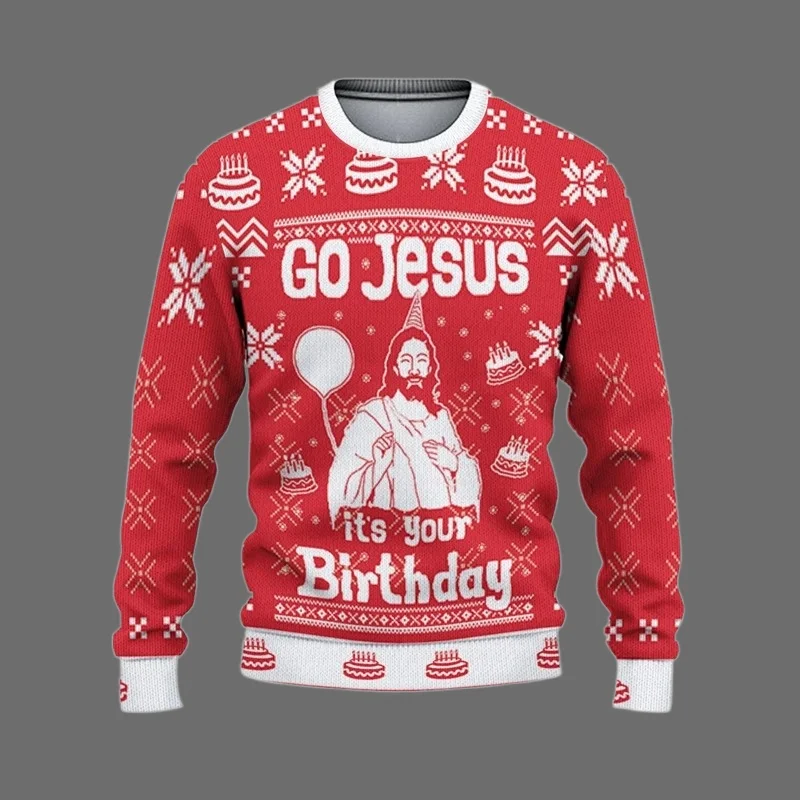 الذهاب يسوع إنه عيد ميلادك عيد الميلاد البلوز ثلاثية الأبعاد طباعة مهرجان موضوع فضفاض س الرقبة سترة قبيحة عيد ميلاد سعيد يسوع الجرافيك 2026 #5