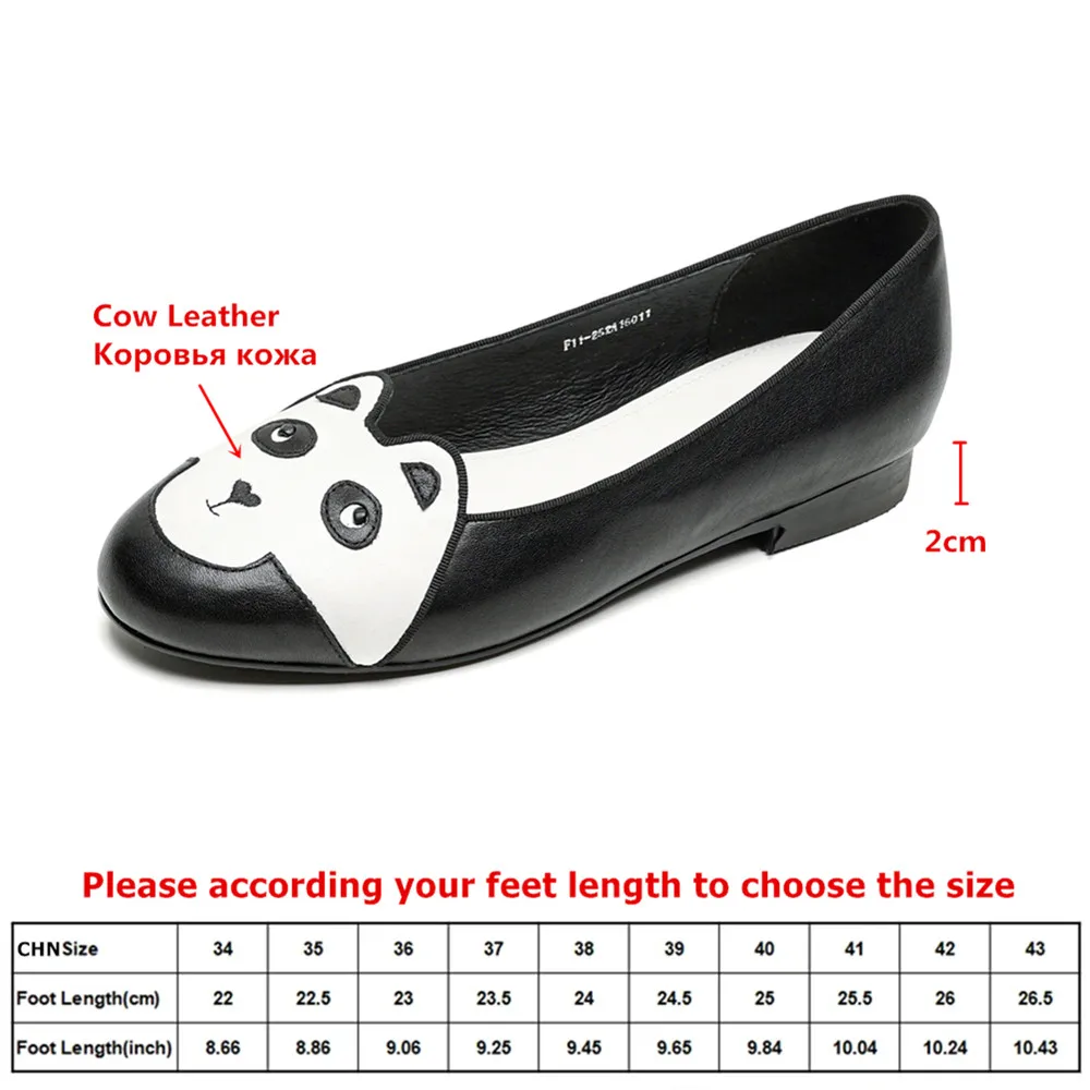 MILI-MIYA Women's Full Genuine Leather Round-Toe Flat Shoes With Panda Decorative Collar And Color-Blocking Casual Shoes