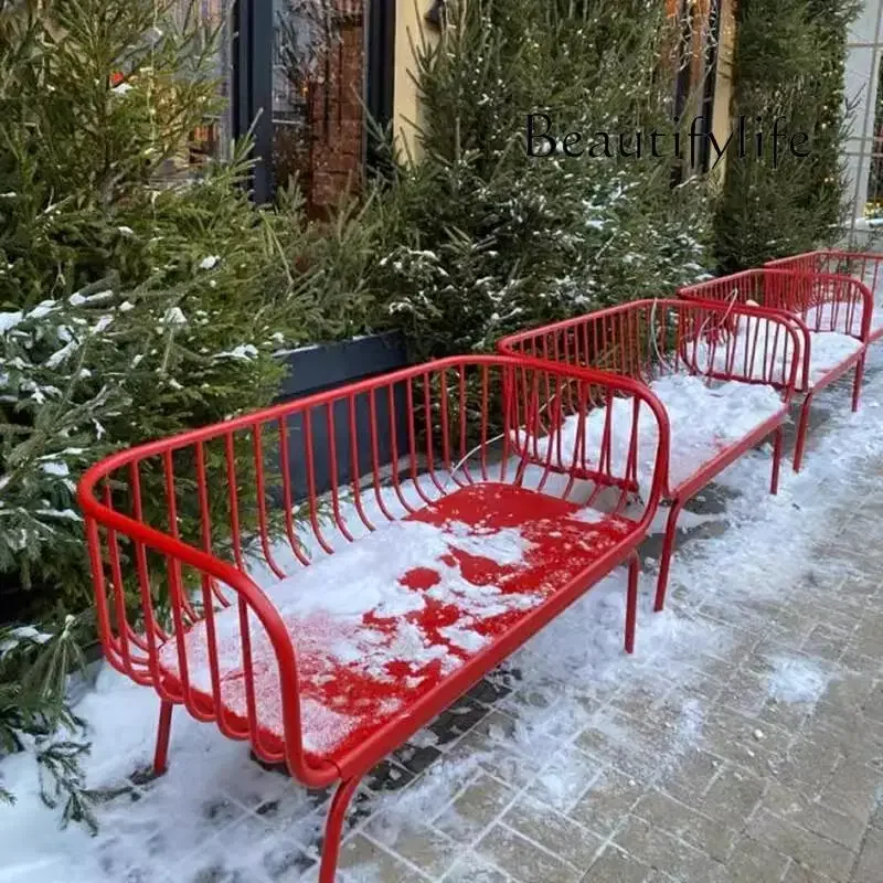 X36 Outdoor Park Chair Outdoor Red Galvanized Tube Bench Courtyard Leisure Seat
