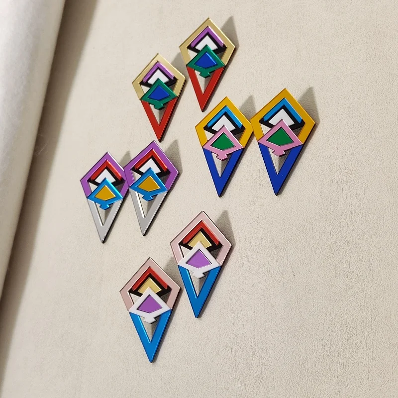 KUGUYS-pendientes de tuerca geométricos Vintage para mujer, joyería acrílica de espejo, accesorios de moda Retro Multicolor