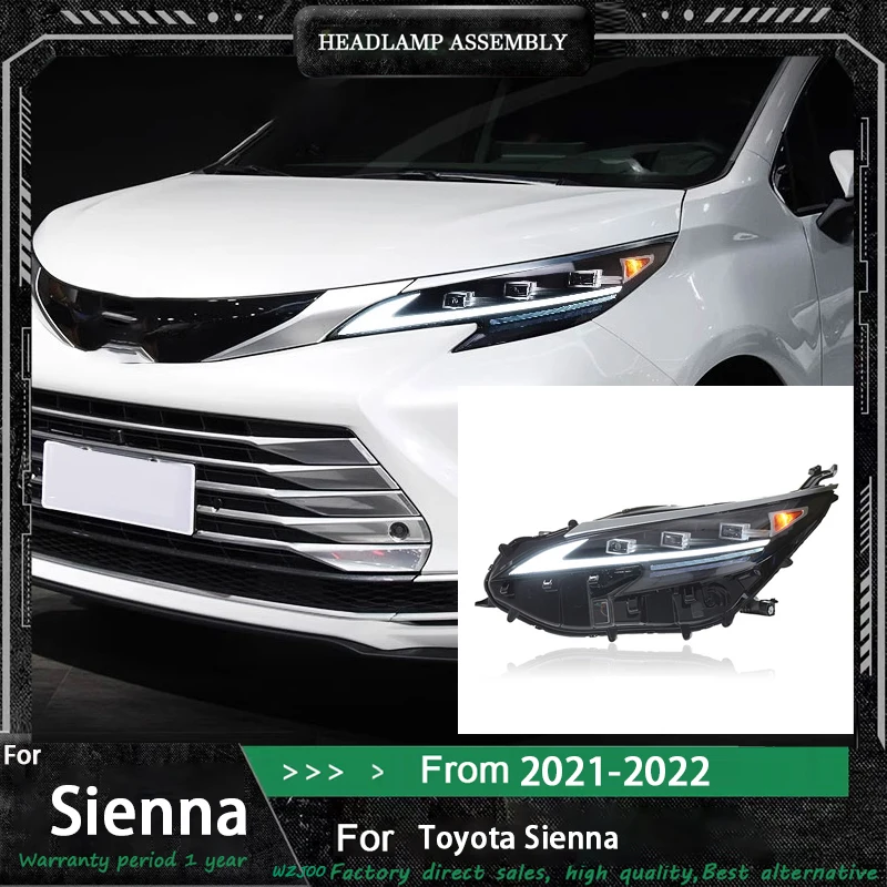 

Передние фары для Toyota Sienna, светодиодные фары 2021-2022, аксессуары, модернизация, светодиодный стиль, DRL, блок фар в сборе