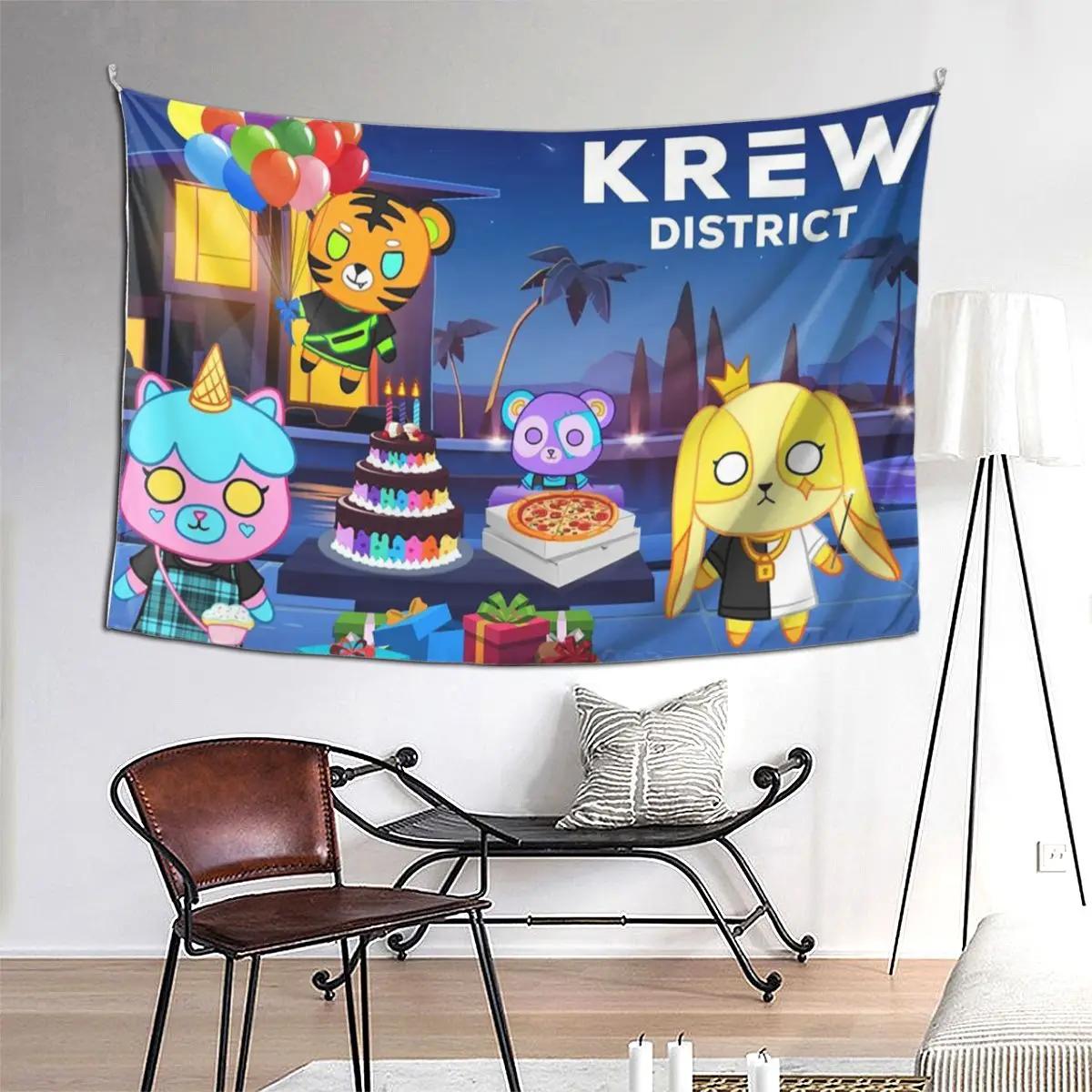

Cartoon ItsFunneh Krew District Tapestry Art Wall Hanging Aesthetic Home Decoration Tapestries for Living Room Bedroom Dorm Room