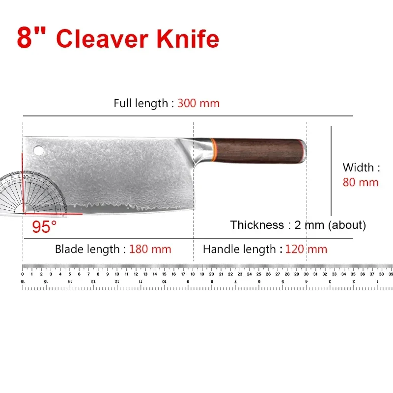 Kitchen Knives Wooden Handle 7 Inch Cleaver Knife Professional Damascus Steel Knife Chef Chopping Vegetables Meat Chinese Knives