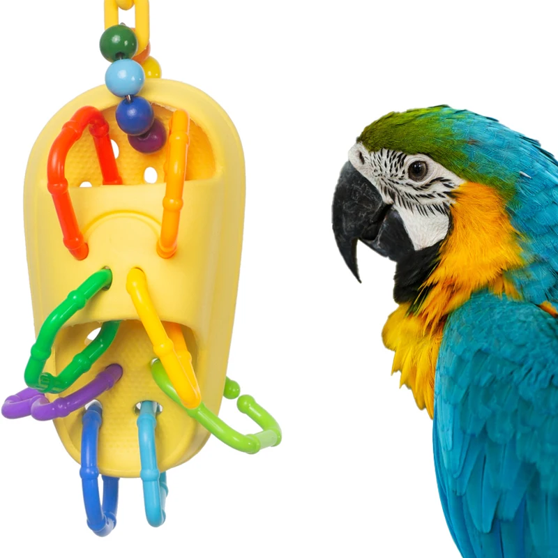 Fun Parrot Slipper Toy - Colorful Plastic Chew Toy For Medium To Large Parrots, Suitable For Macaws, African Greys