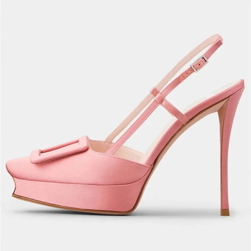 

2024 Elegant Ladies Shoes Summer Water Platform Silk Surface Green Black Pink Slim High Heels Fashion Closed Toe Formal Sandals