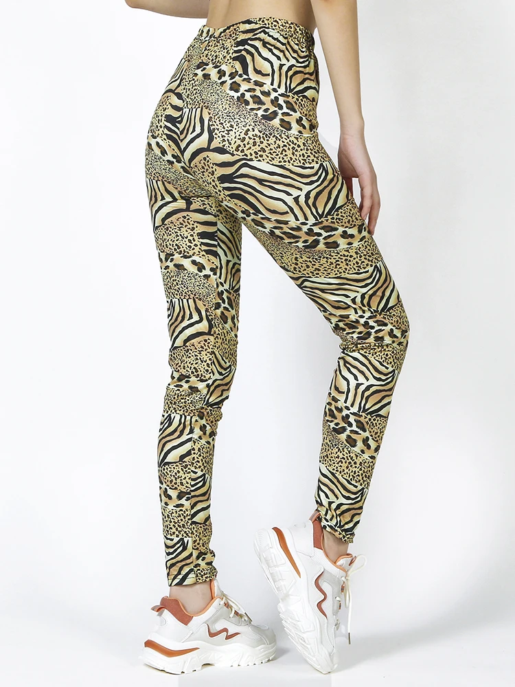 CUHAKCI-Leggings de leopardo para mujer, ropa deportiva Sexy, pantalones de cintura alta con estampado