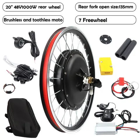 Kit de conversion de roue arrière de vélo électrique de 20 pouces 48V 1000W, kit de conversion de vélo électrique avec affichage LED et contrôleur sans brosse