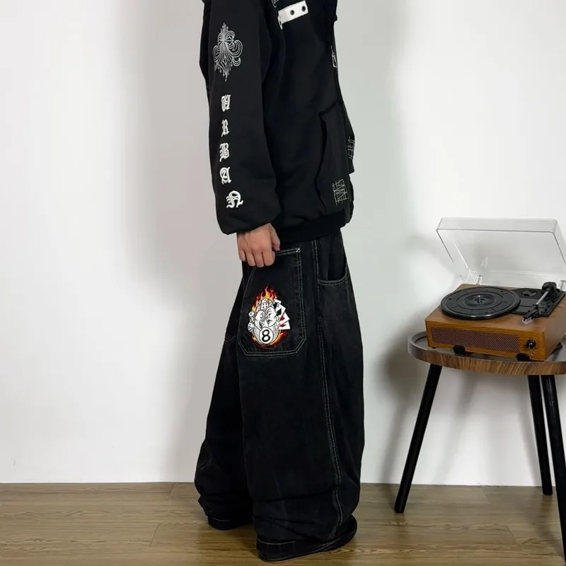 男性と女性のためのゴシックプリントのバギージーンズ,高品質,ヒップホップストリートウェア,原宿,ワイドレッグ,カジュアル,ファッション,y2k