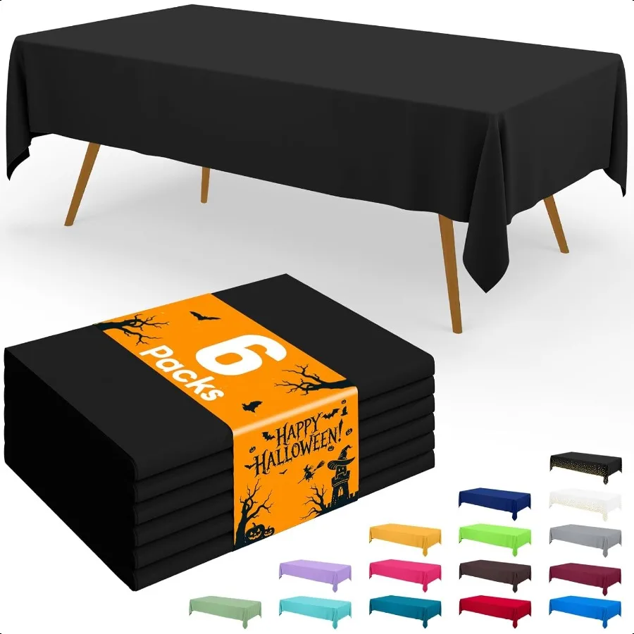 

Table Cloth 6 Pack 54 x 108 Inch Waterproof Rec Tablecloths for Parties Decorative Plastic Table Cover Leakproof Sturdy Black