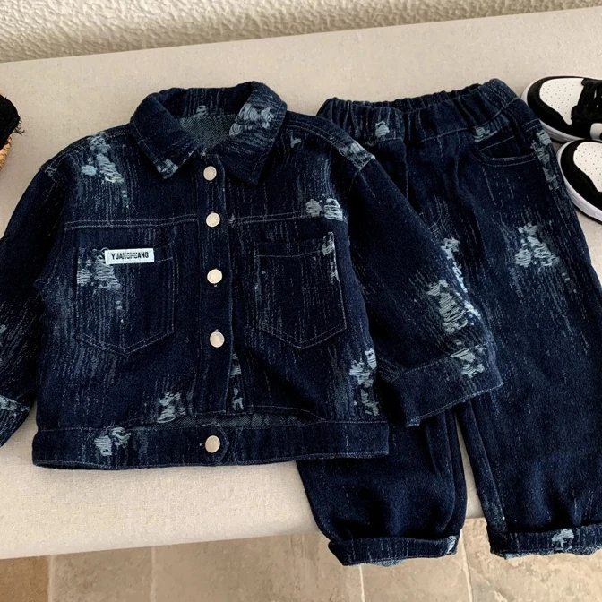 Boys Suit 2026 Spring and Summer New Children's Clothes Korean Style Boys and Girls Design Sense Worn Jeans Two-piece Set