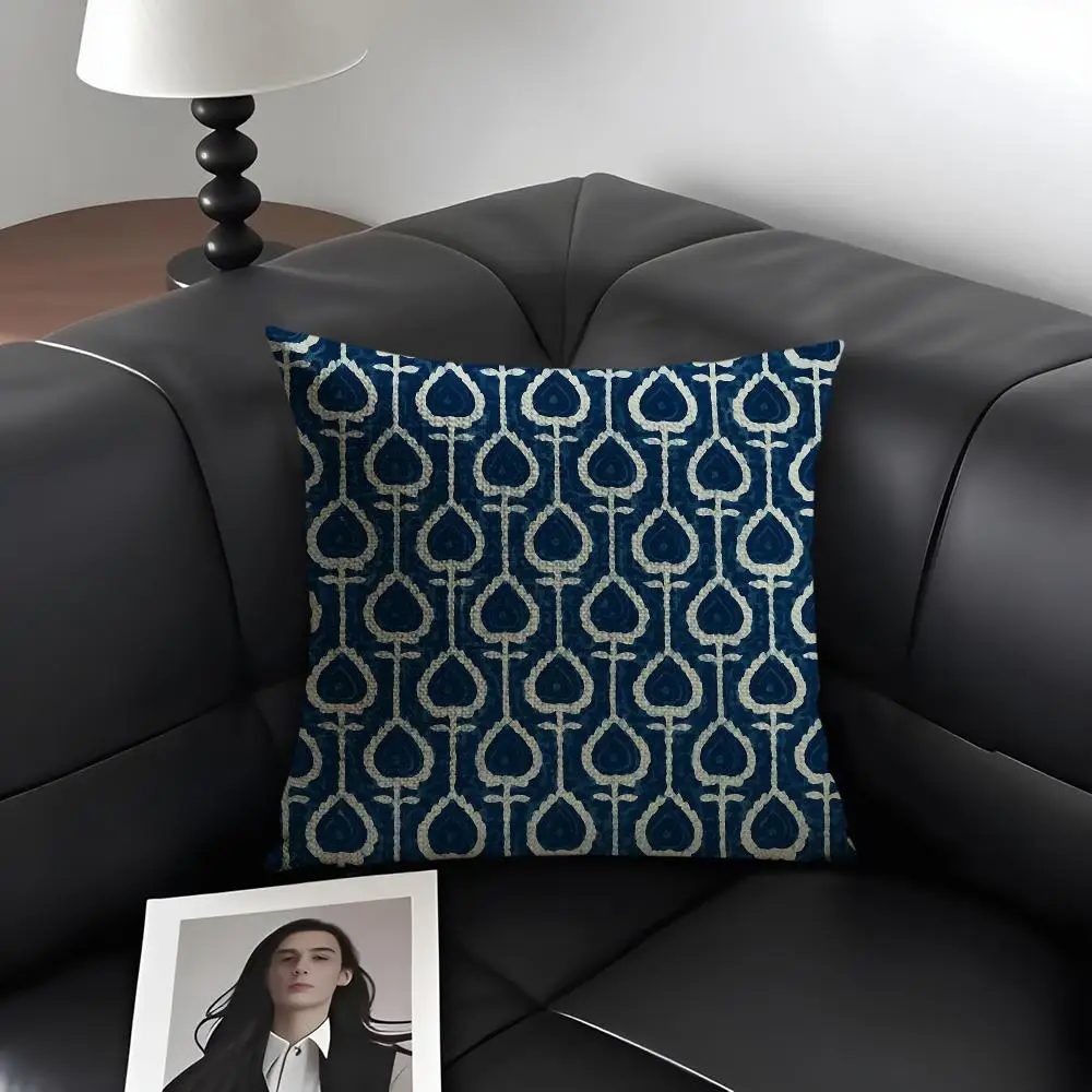 Indigo Batik Seamless Cushion Cover Natural Linen Organic Fabric Double-Sided Printing Breathable Perfect Gift For Decor