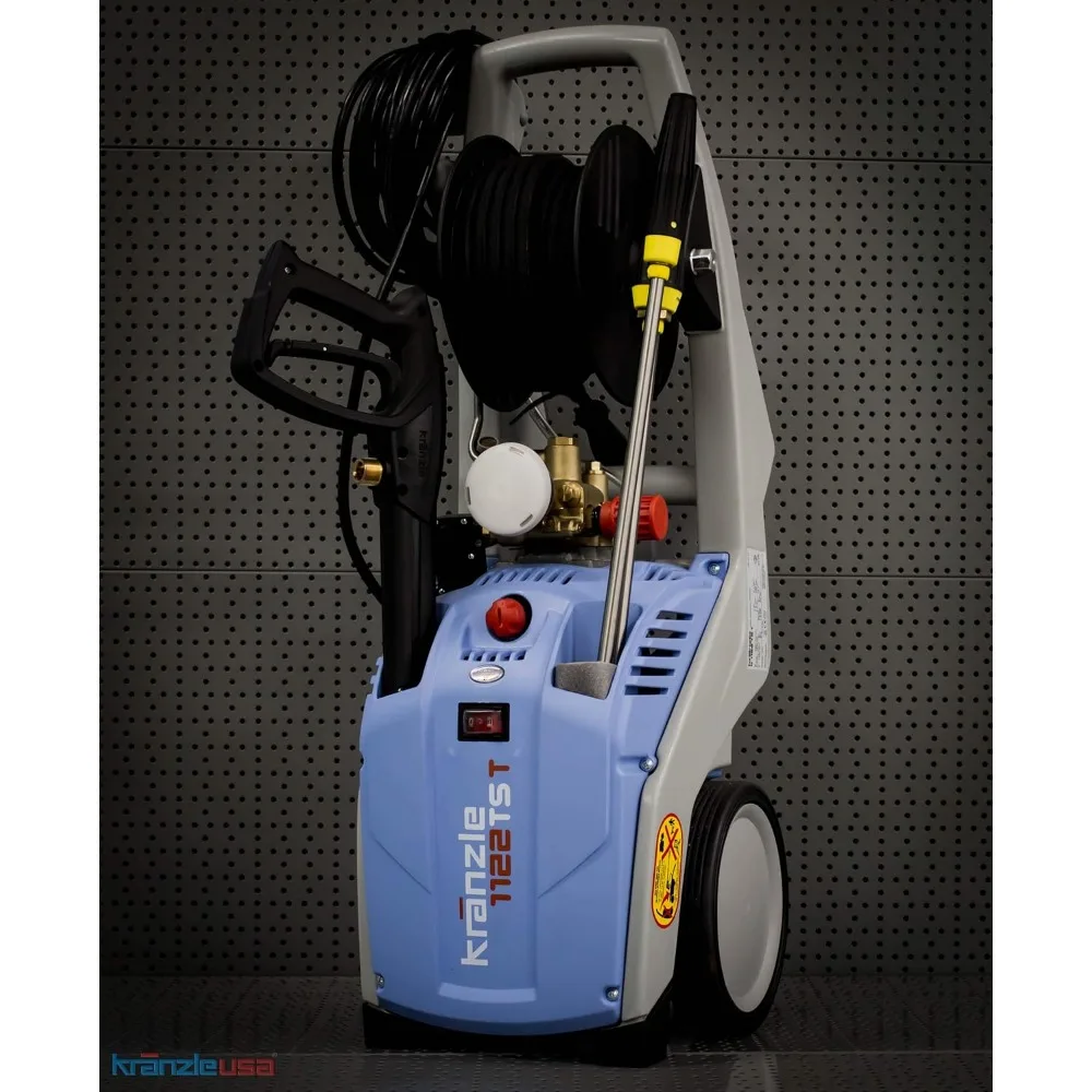 

K1122TST Cold Water Electric Commercial Pressure Washer with Auto On-Off, GFI and 50' Wire Braided Hose on Hose Reel, 1400 PSI,