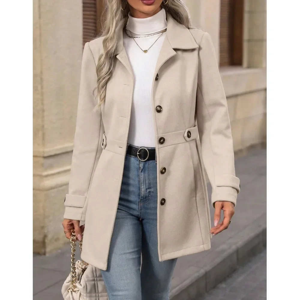 Fmxires 2025 New Lapel Ladder Women's Woolen Suit Jacket Fashionable Retro Slim Fit Elegant Female Office Tweed Coat Jacket