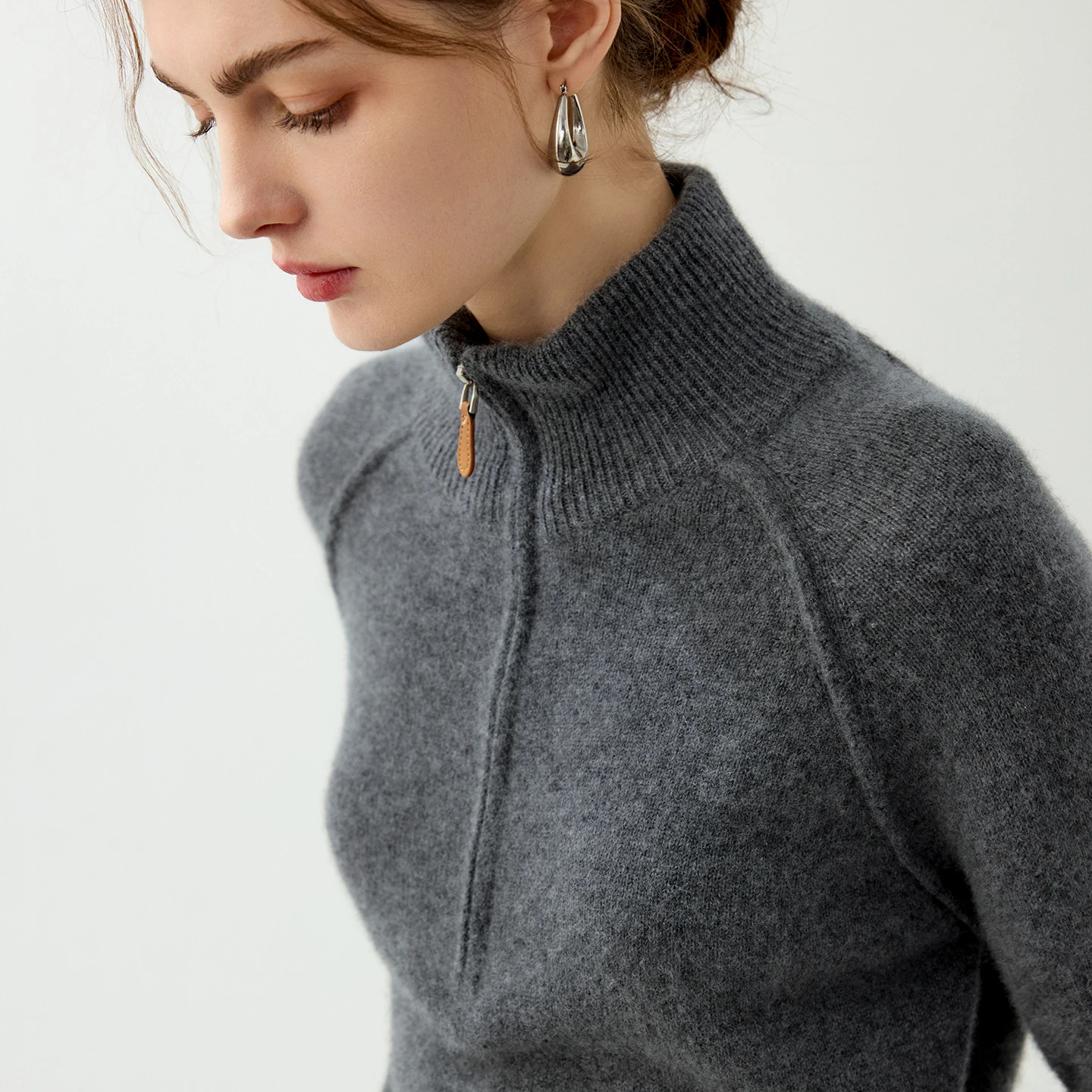 Autumn/Winter New Women's 100% Pure Cashmere Pullover Casual Knitted Sweater Pull Mock neck Tops Thickened Half Zipper Jumper