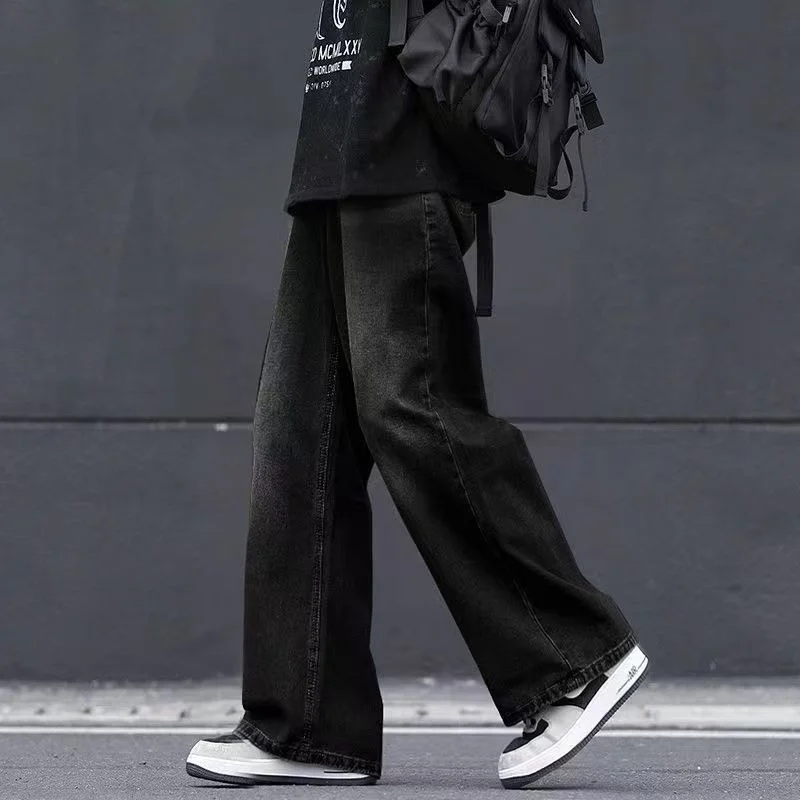 Mens Autumn Winter Gradient Jeans American Style Loose Straight Fit Denim Pants High Street Fashion Casual New