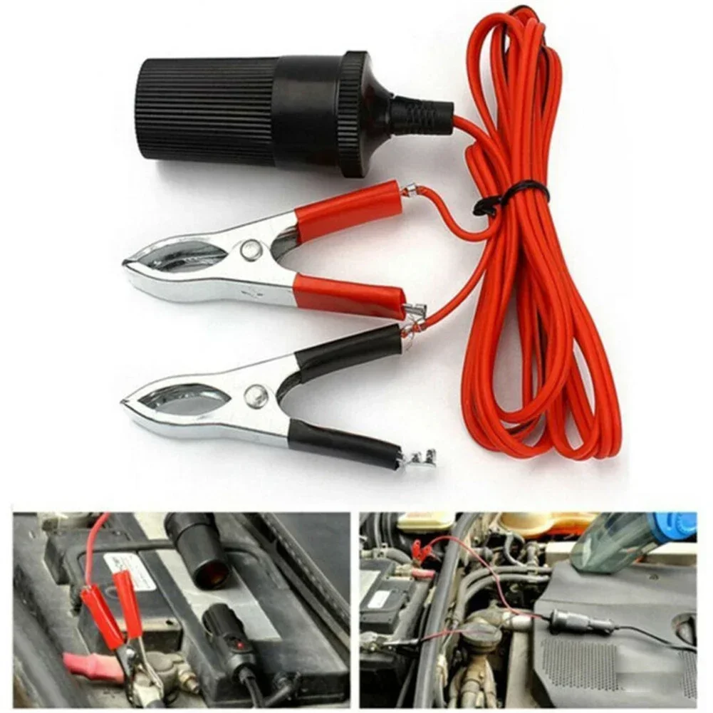 12V Car Battery Terminal Clamp Clip Cigarette Lighter Extension Connector Clip-on Battery Socket Conversion Line 