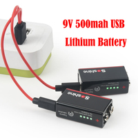 Soshine 500mAh USB Lithium Battery 9V 500mAh Low Self-discharge Li-ion Rechargeable Battery 4-Year Shelf Life 4LED Power Display